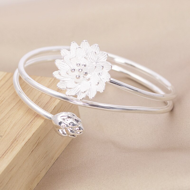 Pin de Plata de Ley 925 para mujer, adorno de flor de simulación encantador, pulsera colorida de estilo de niña, de Navidad