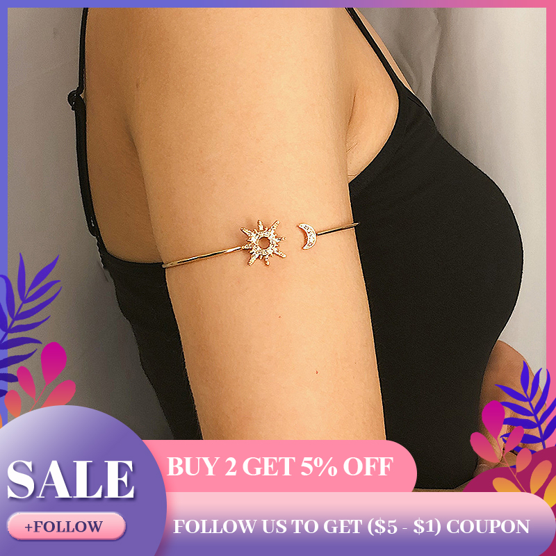 Youvanic boho åben krystal sol stjerne måne arm armring kvinder vintage guld manchet armbånd armbånd skinnende kvinde smykker 0116