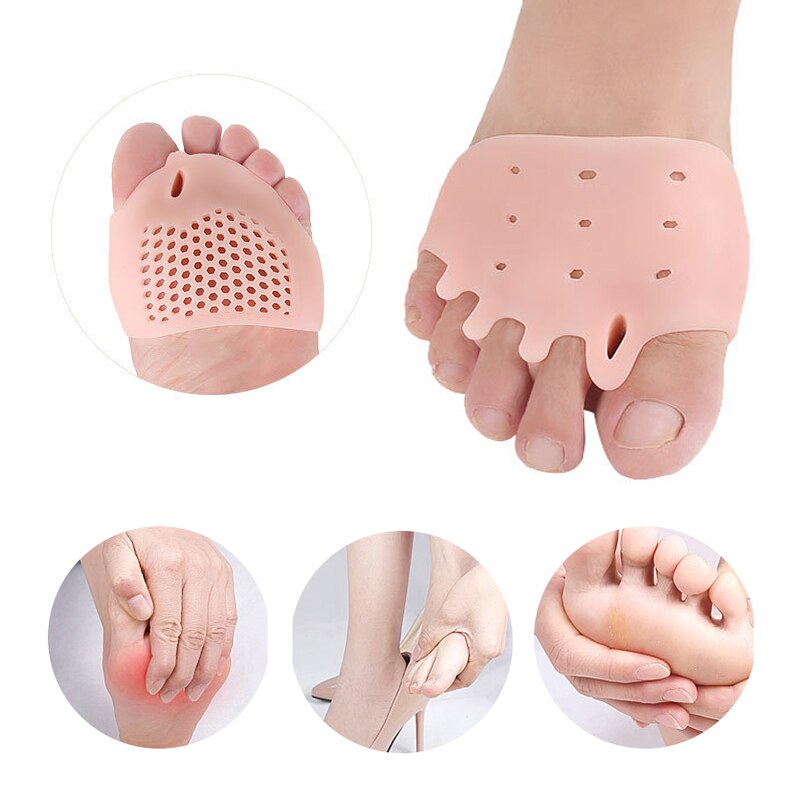 2Pieces = 1Pair Silicone Forefoot Pads Five-Hole Honeycomb Shape Hallux Valgus Gel Insole Corrector Toe Cover Orthopedics Care