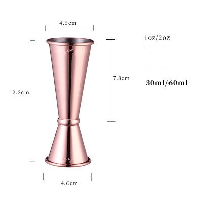 30/60ml Cocktail Wine Drinks Whisky Measure Cup Jigger 1oz 2oz Double Head Stainless Steel Measuring Cup Home Party Bar Tool: RoseGold