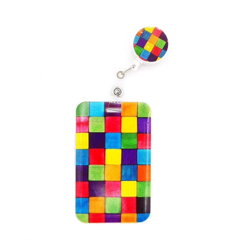 Rainbow lattice Pattern Horizontal ID Retractable Badge Holder ID Badge Holder Clip Name Card Keychain Nurse Work Decorations: 4