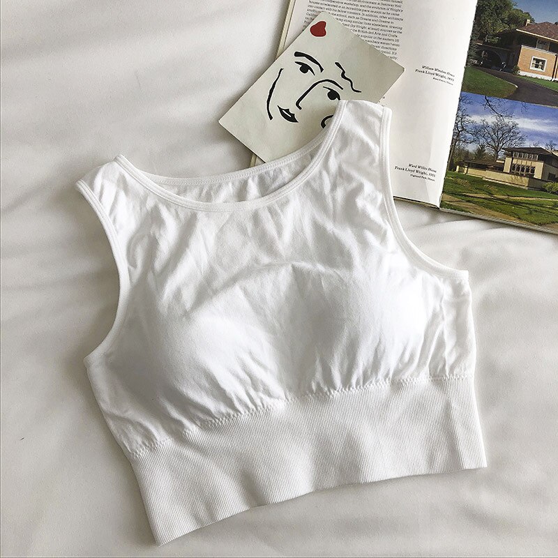 Original sømløs sportsvest dame tank tops samlet med stålring fri i ét stykke brystpude sportsryg polstret kvinde: Hvid