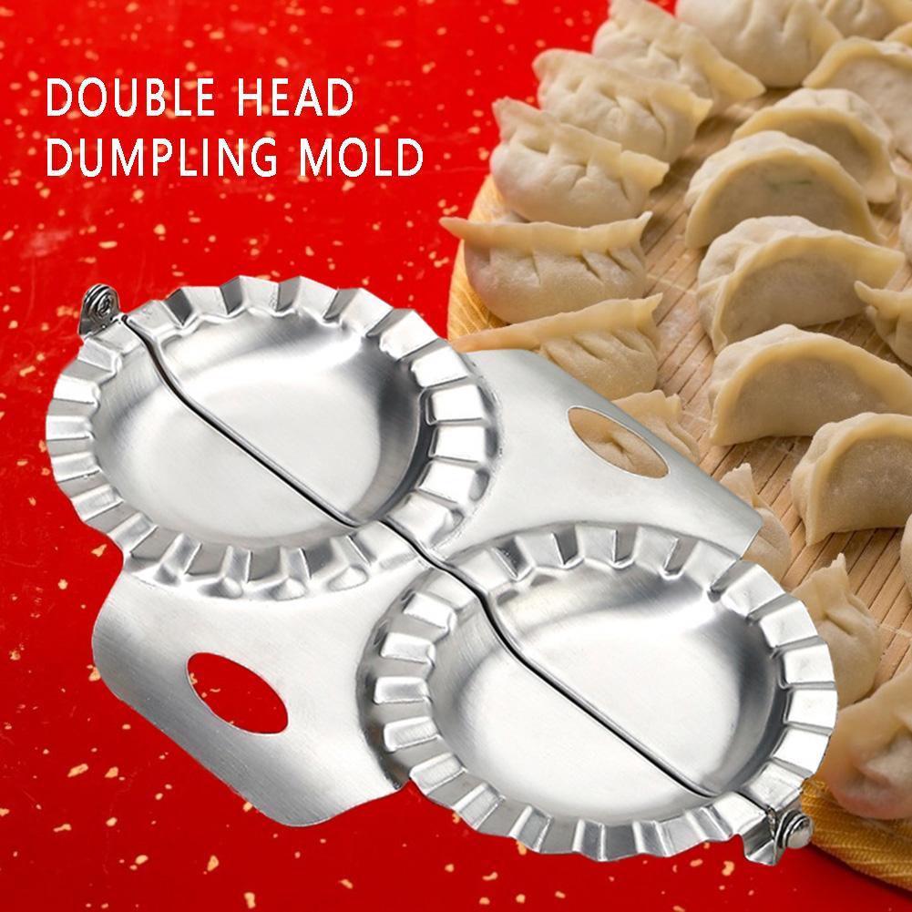 Rvs Knoedel Artefact Tool Druk Dumpling Mold Dubbele Hoofd Diy Dumplings Wrapper Maker Deeg Cutter Keuken Gadgets