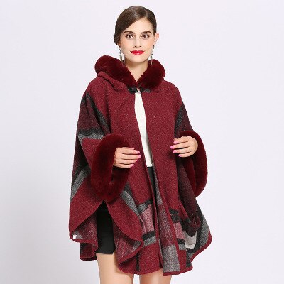 Mingjiebihuo efterår og vinter kvinders solid sjal varm tyk stor størrelse behagelig blød løs poncho: Rød