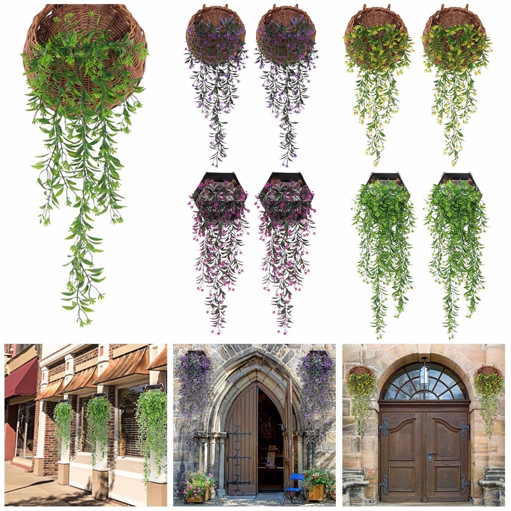 2 Pcs Hanging Garland Vine Flower Trailing Bracket Plant Artificial Hanging Flower Wall Basket Outdoor Decoration#g30