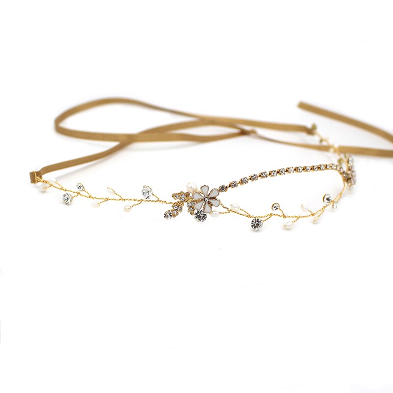 O812 zoetwaterparels van metaal met ketting, vintage strass-vlechthoofdband, bruidshaarband, damesbruiloftshaaraccessoires