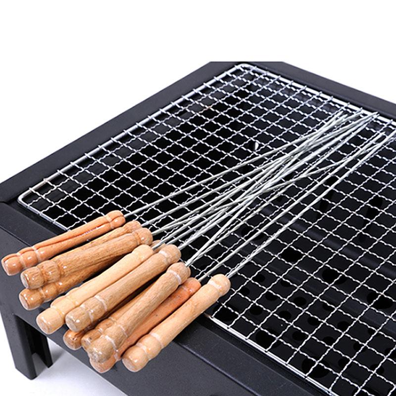 12 stk/sæt bbq grill kødspyd pinde træhåndtag værktøj nål bbq fårekød tilbehør tilbehør stål skæv  c1 v 3: Default Title