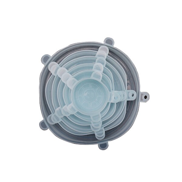 6 stuks/partij universele siliconen zuigdeksel-kom pan kookpot deksel-siliconen stretch deksels siliconen deksel pan morsdeksel stop deksel: Blauw