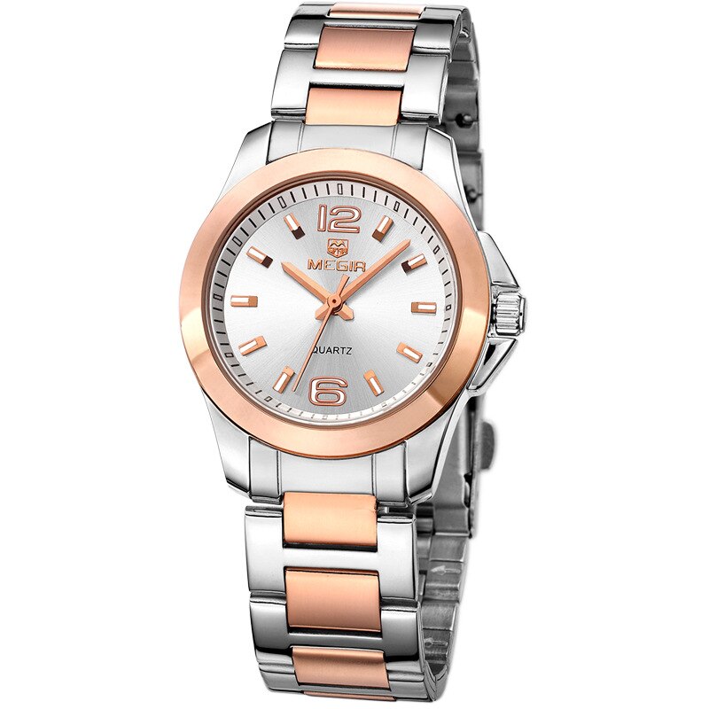 Megir Mannen Business Waterdichte Horloges Drie Ogen Chronograaf Eenvoudige Retro Mode Trend Stalen Band Quartz Horloge 5006: Rose White