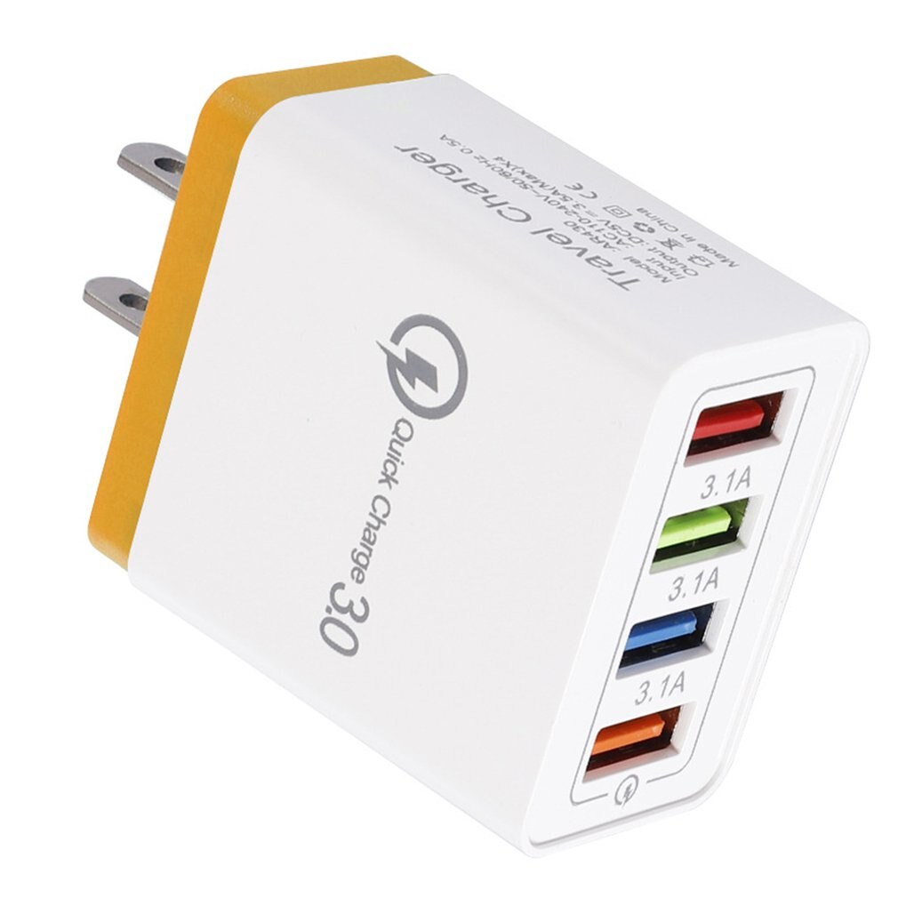 4 USB Port Charger 3.0 for iPhone Tablet Travel Charging Head Induction Mobile Phone Charger Adapter: orange