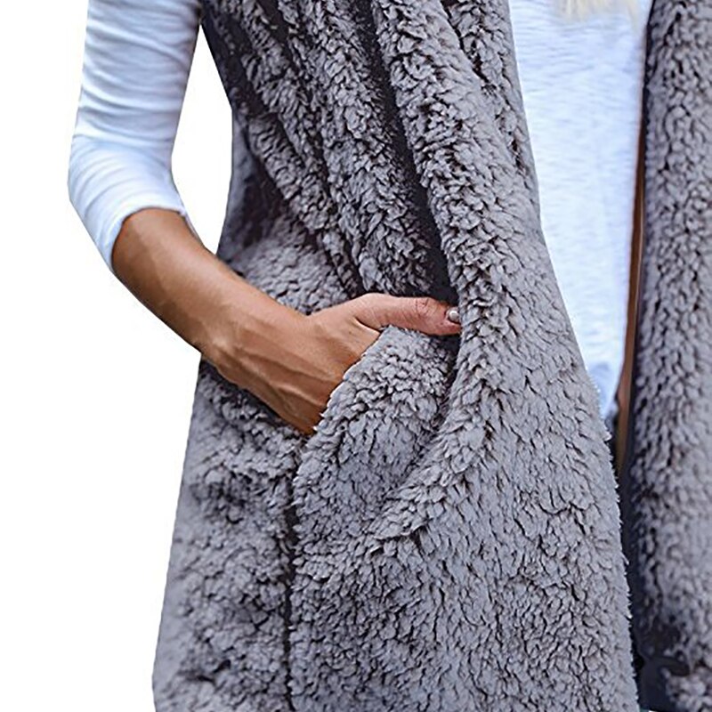 Hooded Vest For Women Autumn Winter Thick Warm Lamb Cashmere Coat Sleeveless Pocket Vests Jacket Outwear Casual Vest