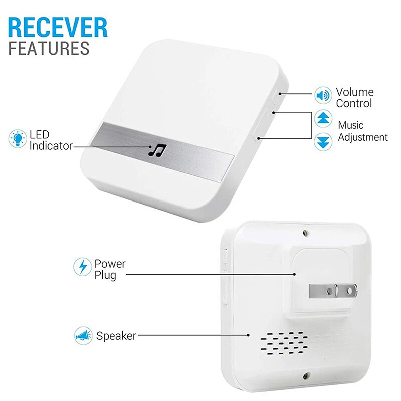 Wireless Welcome Chime Kit Plug-through Smart Doorbell Remote Control Button Door Bell Home Security Accessories