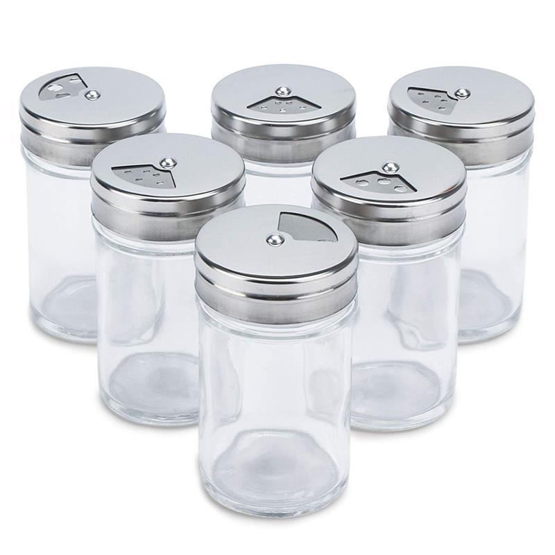 3/6Pcs Rvs Deksel Kruiderij Pot Kruiden Fles Glas Keuken Benodigdheden En Materialen Saltcellar Rotatie Regelgeving