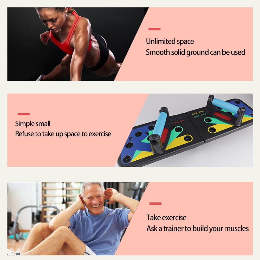 9 en 1 plegable Push Up Board Tabla de entrenamiento ejercicio corporal Rack Fitness ejercicio Stands fáciles de llevar multifuncional
