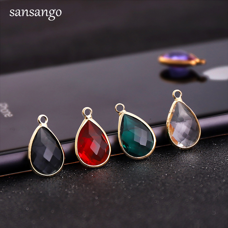10 unids/lote de dijes de gota de agua, colgantes de aleación de cristal, pendientes DIY, collar para accesorios de fabricación de joyas