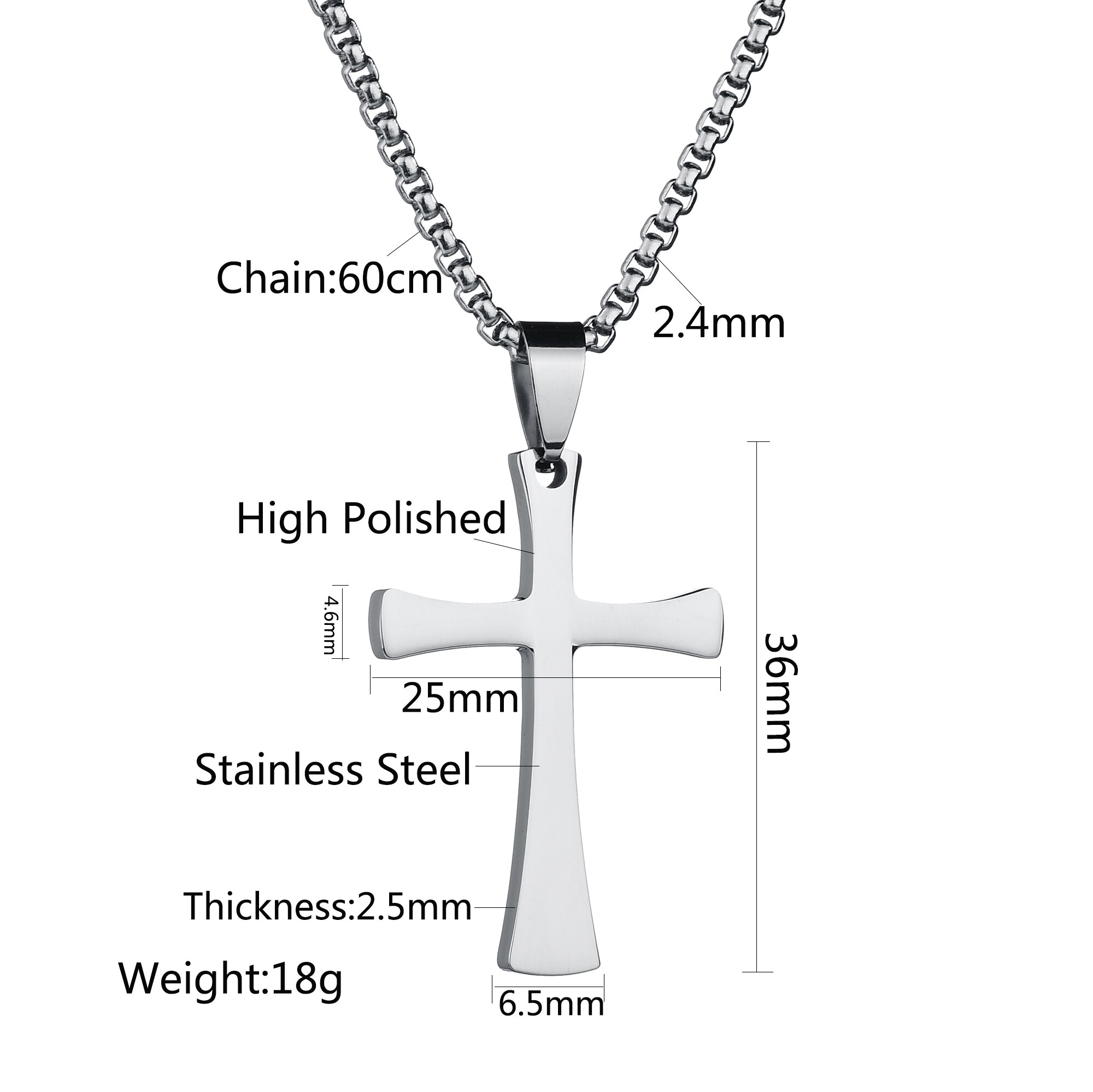 Akizoom 2022 Classic Cross Men Necklaces Stainless Steel Thick Chain Silver Pendant For Women Religious Jewelry