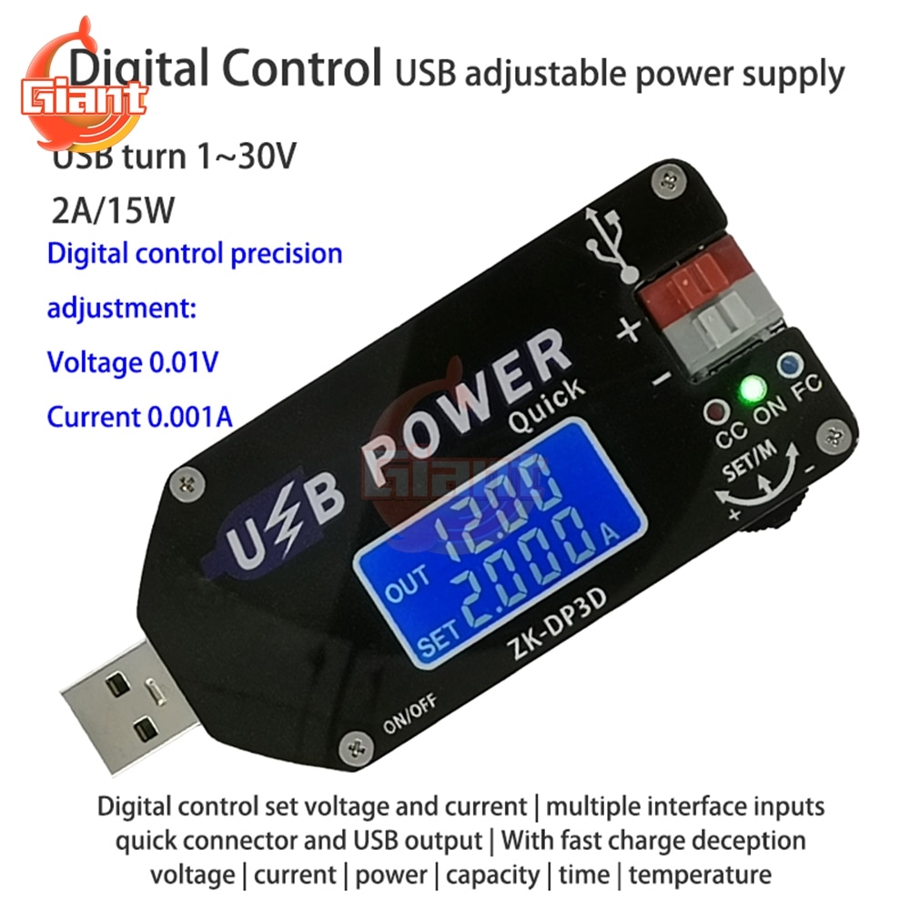 15W Type-C Micro USB Speed Controller Governer Power Charger CC CV Power Supply Trigger Fast Charging Digital Voltmeter Ammeter