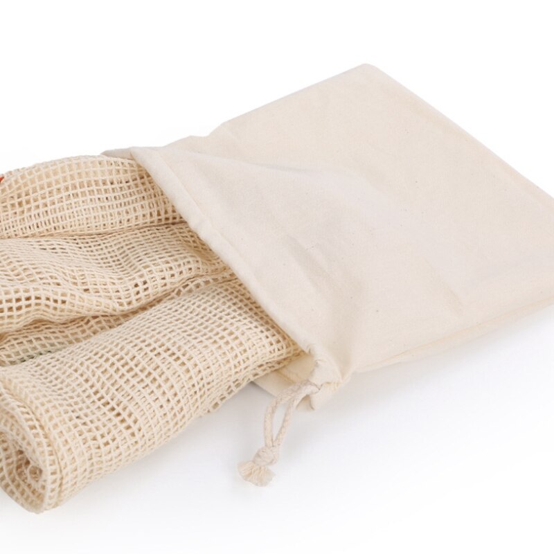A Set of 6, Double Drawstring Cotton Bag, Rice Flour Bag, Vegetable and Fruit Shopping Bag, Supermarket Shopping Bag