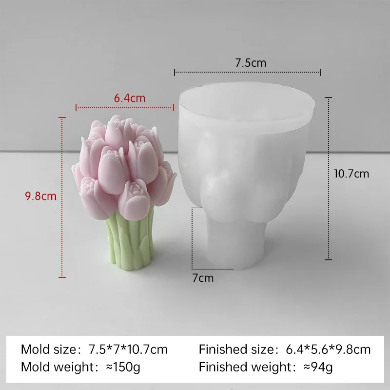 Molde de silicona para ramo de tulipán 3D, flores artesanales, velas aromáticas, moldes de adorno de yeso, hecho a mano, suministros para hacer velas y jabón: Default Title