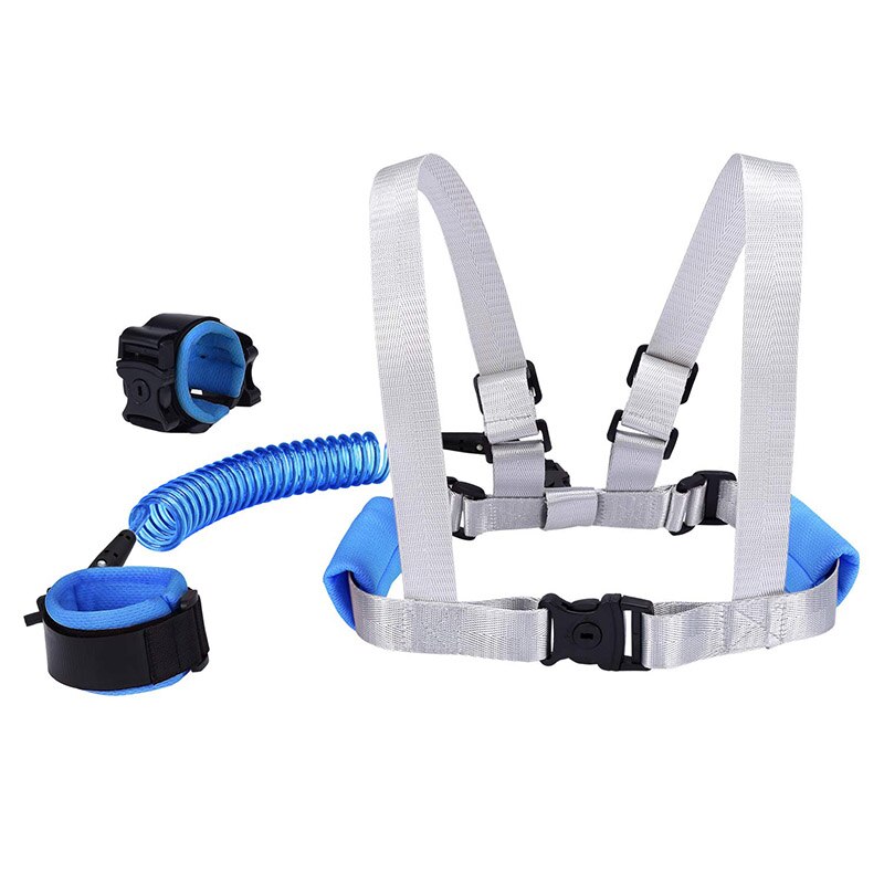 2 in 1 Toddler Leash Anti Lost Wrist Link Kid Harness Wrist Leashes with Safty Lock YH-17: blue