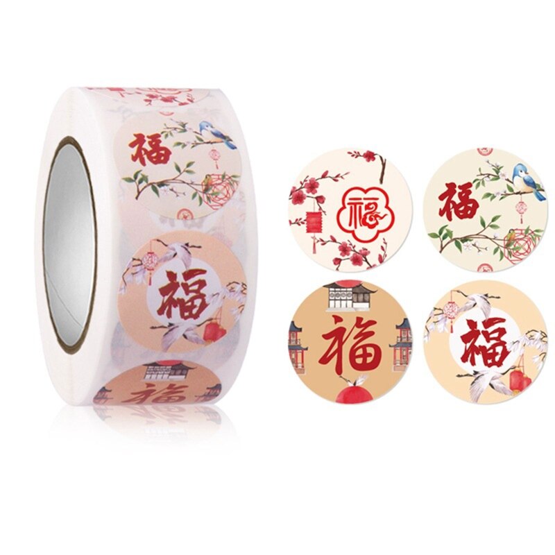 37MB 500 Pcs/Roll Spring Festival Label Stickers Chinese Fu Character Wishes Stickers