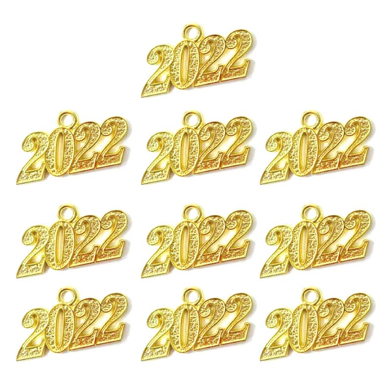 10 Pcs Year 2022 Hang Tags Year Jewelry Making Tassel Pendants for Bracelet Keychain Crafts Graduation Supplies: Gold