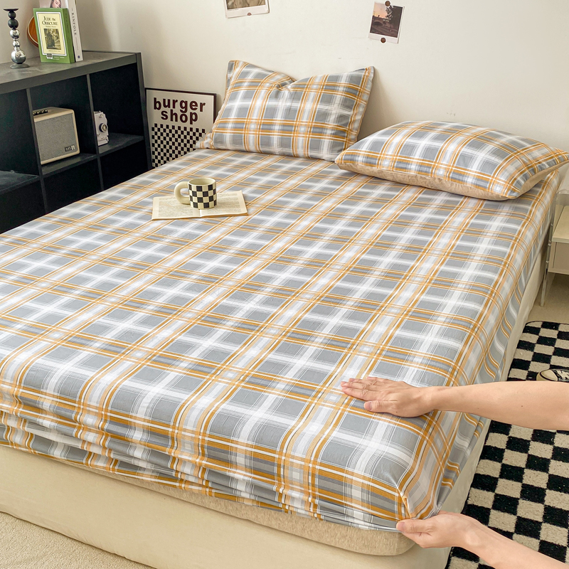 Sábana bajera de estilo a cuadros, funda de cama agradable para la piel, Sábana elástica para niñas y niños, ropa de cama iluminada para el hogar (sin funda de almohada): 240 cm x 220 cm / Castaño