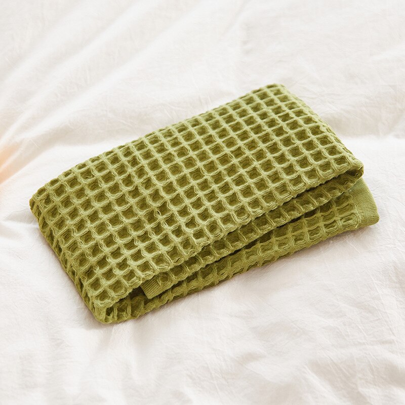 Long staple cotton face washing square towel face towel bath towel beach towel cover blanket honeycomb mesh large waffle towel: green / 35x76cm