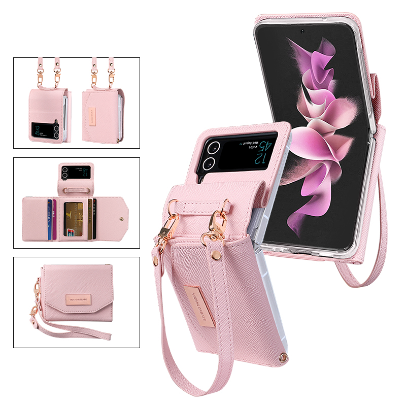 Vietao-Funda tipo billetera de cuero para Samsung Galaxy Z Flip 4, 3, Z4, Z3, funda para teléfono z flip 5 con correa de mano, funda z flip 6