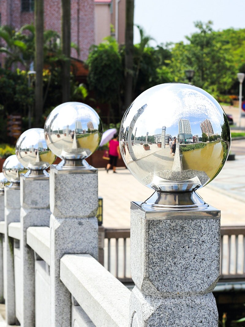 HQ Polished Stainless Steel 316 Grade Garden Outdoor Flagpole Gate Handrail Decoration Hollow Sphere Ball with Square Base