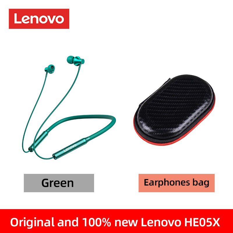 Lenovo HE05X Speaker Sport Wireless Bluetooth 5.0 In-Ear Earphone Waterproof Headphone Sports Neckband Headsets For Mobile Phone: green case