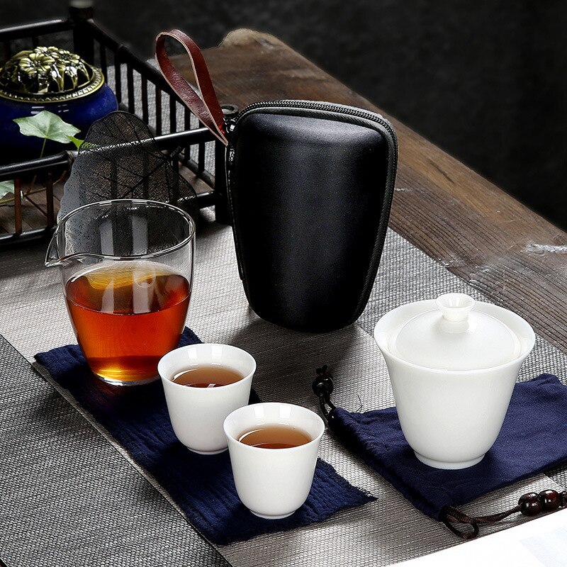 Utomhus bärbar resa tekanna set med 2 minikoppar 1 gaiwan porcelana japansk teservis gaiwan kung fu te ceremoni set: B