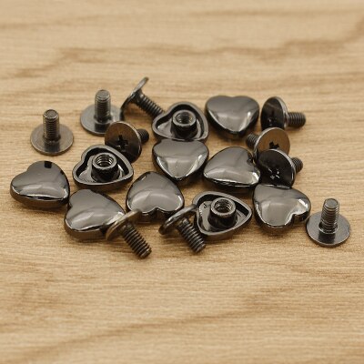 10 Sets Klinknagel Spike Studs Schroeven Zak Decoratie Hartvorm Punk Spots DIY Leathercraft Legering Bagage Accessoires: Gun color