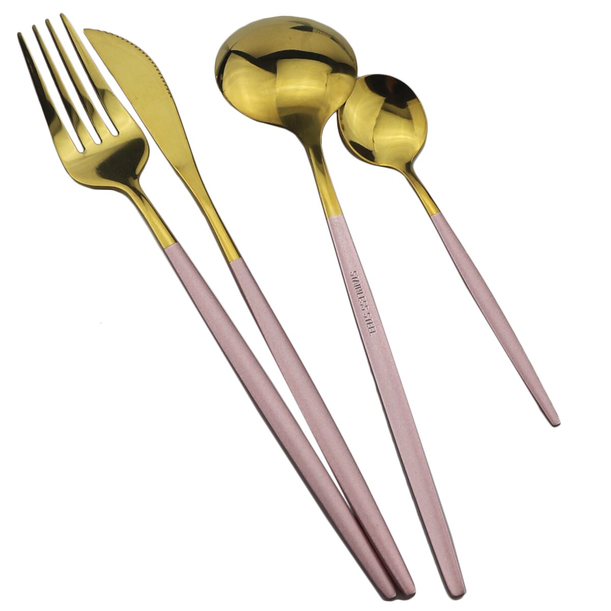 Service de vaisselle rose en acier inoxydable, 16 pièces, couverts dorés, service de table, couteau, fourchette, cuillère, argenterie