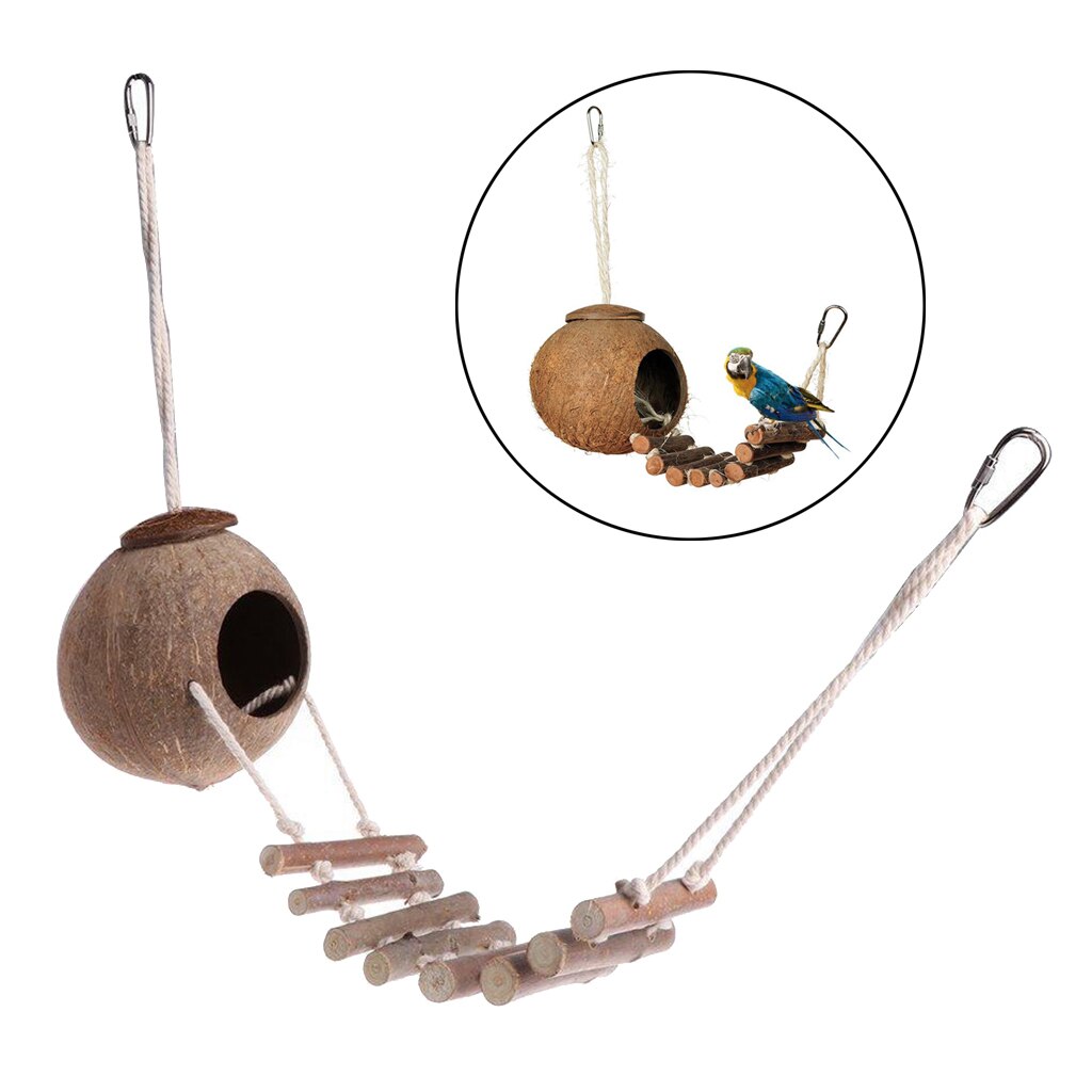 Hanging Bird House Cage Toy for Pet Bird, Natural Coconut Fiber for Bird Nest Breeding Bird Nesting Box