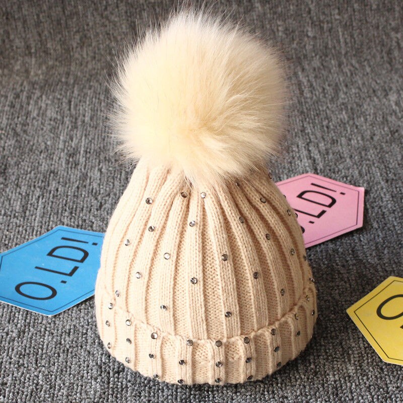 Gorro para crianças pudcoco, gorro quente de inverno para meninas e meninos: Bege