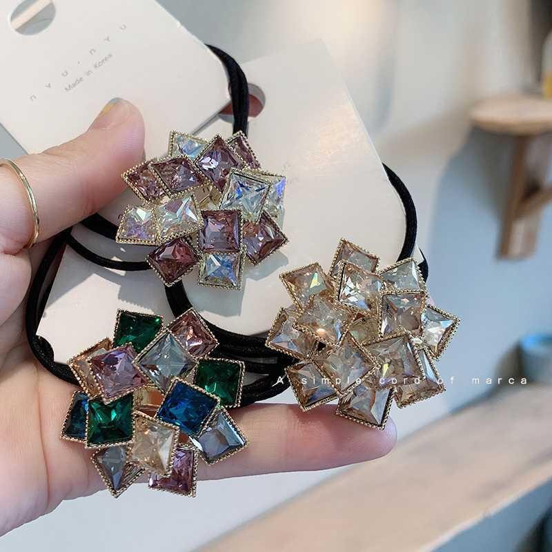 Cinta elástica coreana para el pelo, banda para la cabeza con diamantes de imitación de cristal, coletero de de lujo a la , Accesorios para el pelo