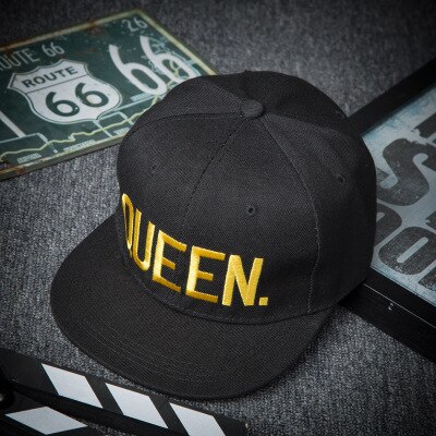 1 stück KÖNIG KÖNIGIN Bestickt Hysterese Kappen Liebhaber Männer Frauen Baseball Kappe Schwarz Hüfte hüpfen Deckel Snapback hüte, chapeau knochen masculino: königin brief gelb