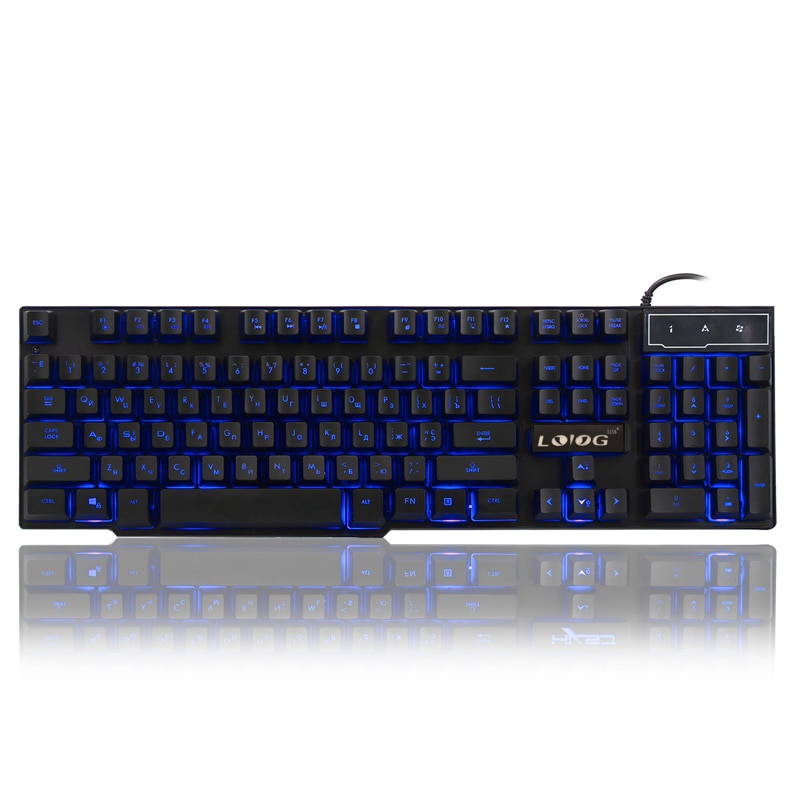 LOIOG Russian / English 3 Color Backlight Gaming Keyboard Teclado Gamer Floating LED Backlit USB Similar Mechanical Feel