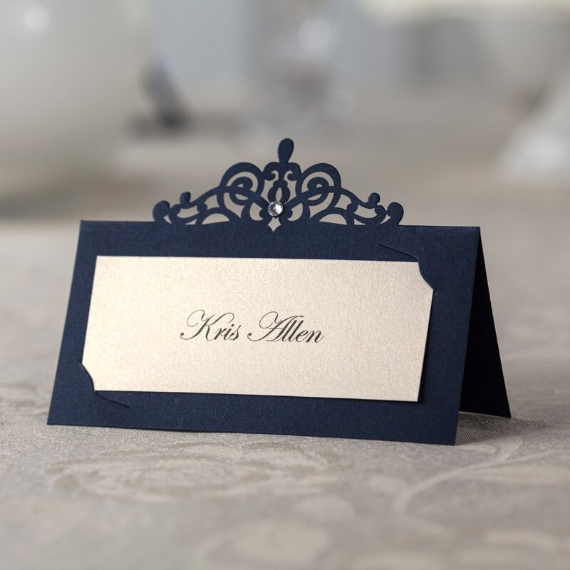 Portatarjetas de lugar azul marino, centro de mesa, configuración de nombre y número, decoración para banquete de boda, tarjetas e invitaciones para eventos y fiestas