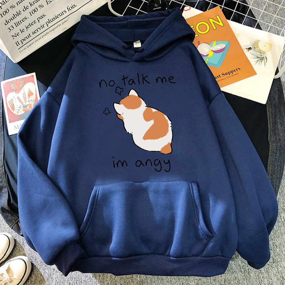 No Talk Me-Sudadera con capucha con estampado de gato enojado para mujer, sudaderas suaves de Hip Hop, jerséis de lana informales, ropa de calle de lana de gran tamaño para mujer: M / Verde