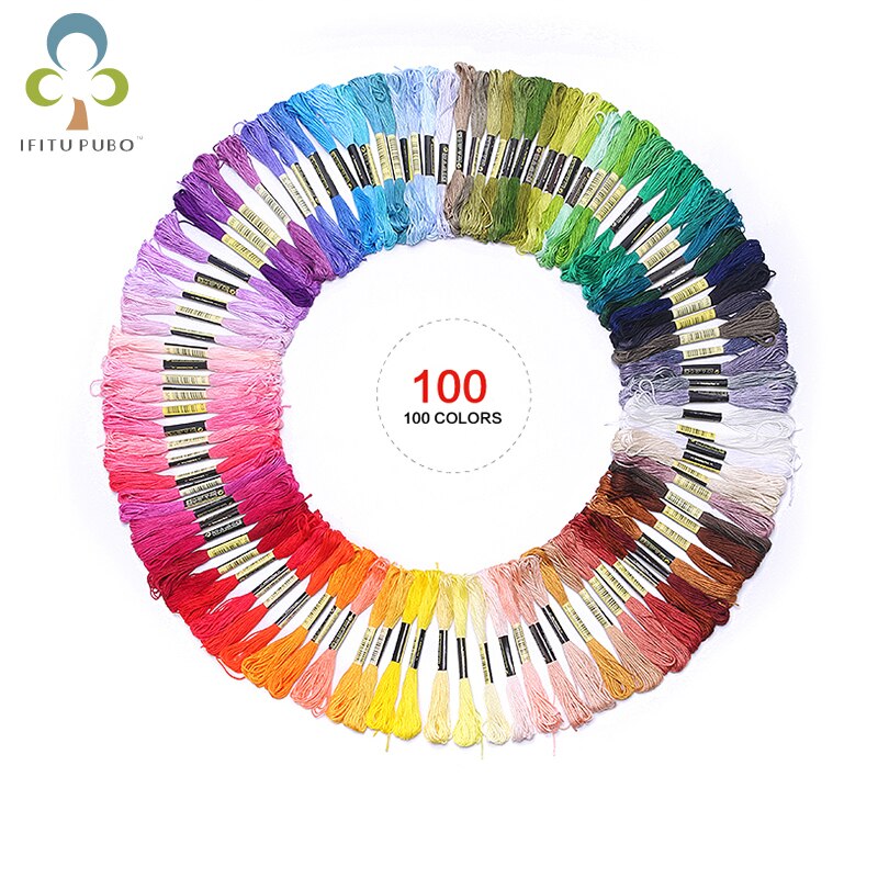 25/50/100 Random Color embroidery DIY Silk Cross Stitch Cotton Sewing Skeins Embroidery Thread Floss Kit DIY Sewing Tools YJN: 100 colors