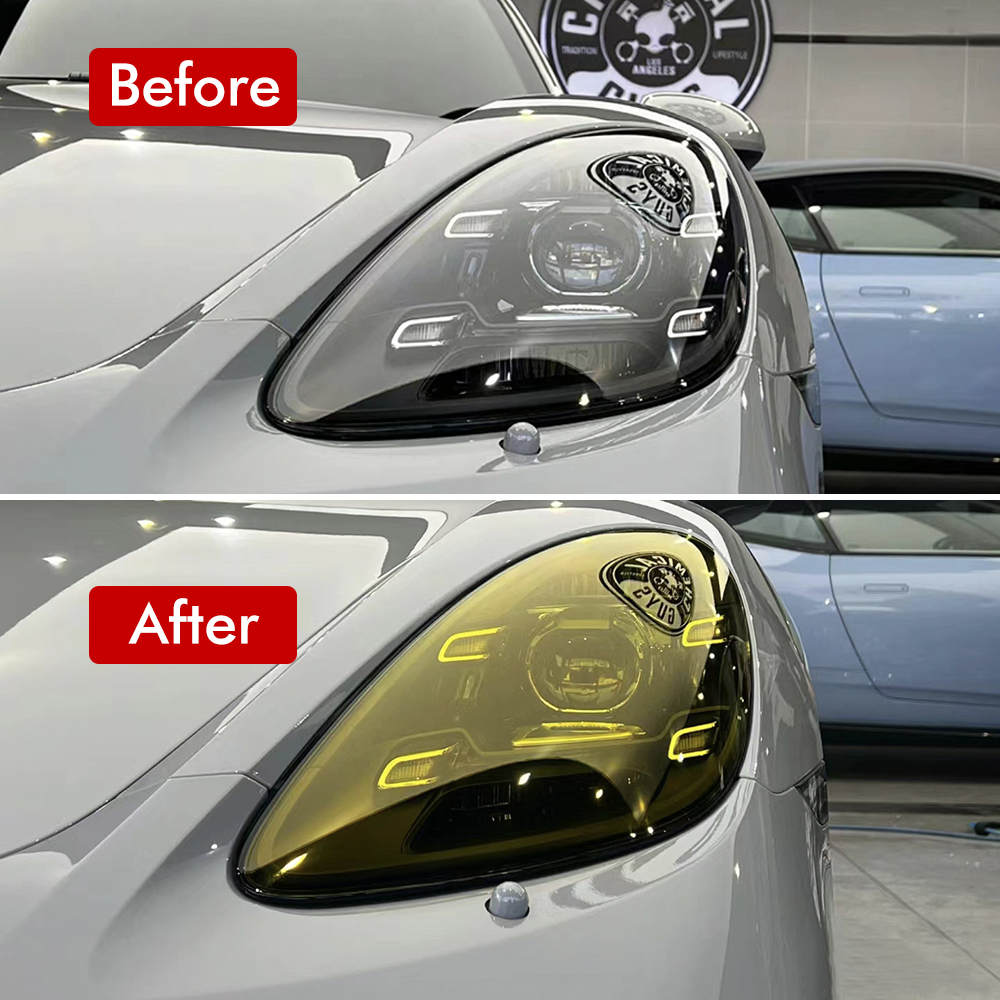 Amarillo Auto luz de coche faro luz trasera tinte vinilo película pegatina fácil palo motocicleta película impermeable Diy decoración de coche completo
