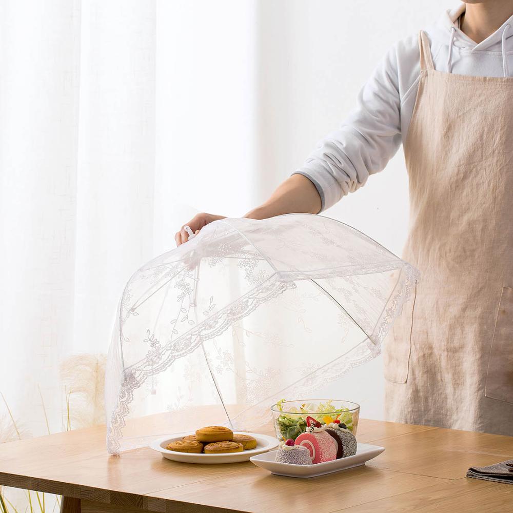 Sammenfoldelig madbetræk bord net paraply mesh skærm madbeskytter anti flue myg mad telt tallerken dække bord mesh køkkenværktøj