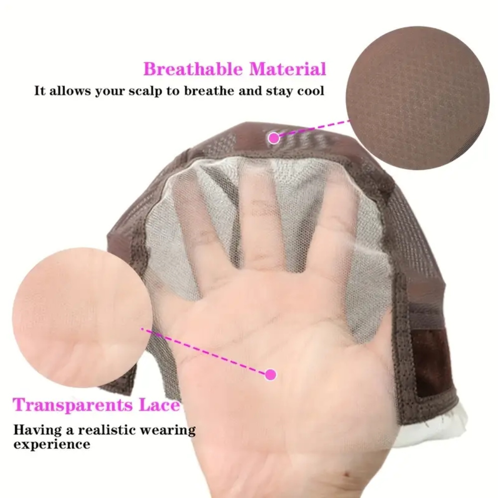Parrucca da donna in pizzo con impugnatura regolabile, cuffia per parrucca antiscivolo con ritagli per le orecchie, fascia in velcro regolabile, regalo di benda e spazzola