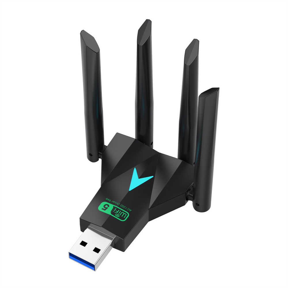 4 Antenna WiFi USB Adapter Dual Band 2.4G+5Ghz 1300Mbps Wi-Fi Dongle USB3.0 High-Speed Wireless Card Receiver For PC/Laptop Win