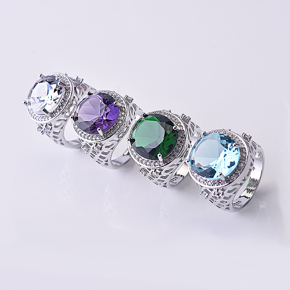 Acquamarina smeraldo pietre preziose blu verde di cristallo di zircon anelli di diamanti per le donne dell'annata dei monili di lusso bijoux bague argento colore