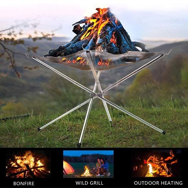 Let bærbar udendørs ildsted: sammenklappelig pejs i stålnet - perfekt til camping, baggård og have - med taske inkl