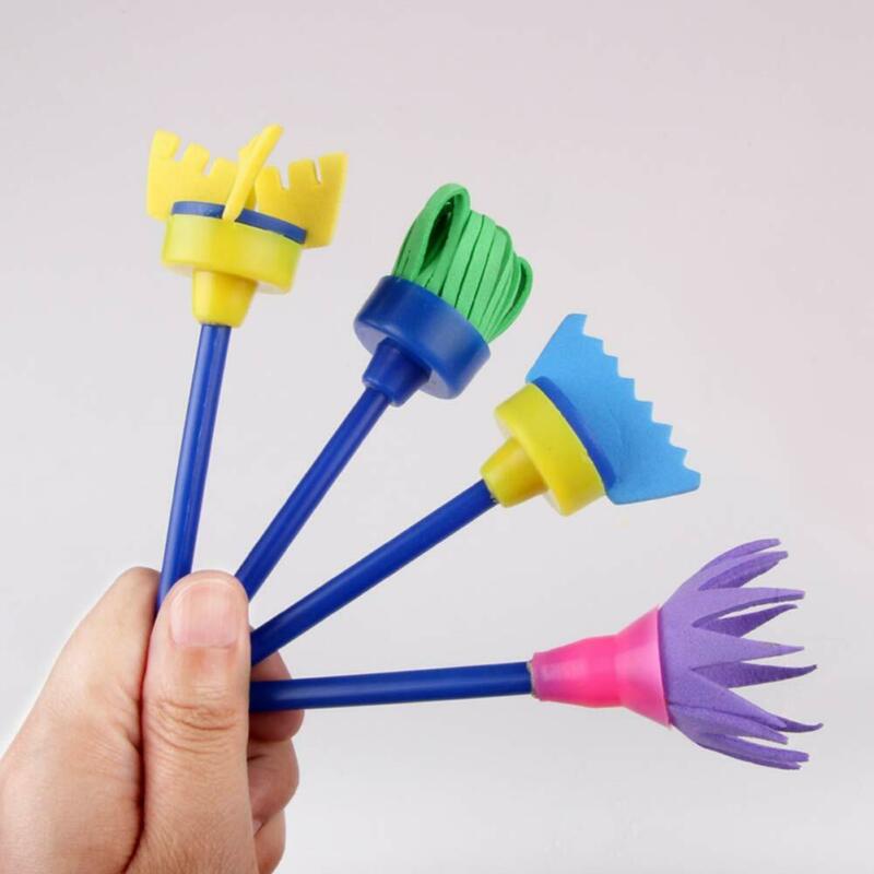 Pinceau de peinture en éponge pour enfants, tampon de fleur, jouets de dessin Graffiti, DIY bricolage, 4 pièces/lot