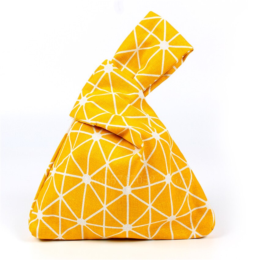 Bolsa de estilo japonés a rayas para la muñeca, bolso portátil con nudo pequeño, bolsa estampada para estudiantes, bolsas delicadas de algodón para el almuerzo, 1 ud.: Color4